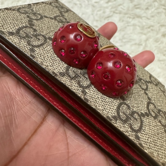 Gucci Unisex GG Supreme Card Case Wallet Cherries Canvas Five Card Slots - Picture 8 of 9